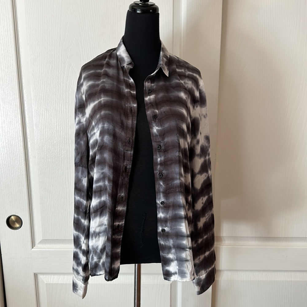 RtA Black and White Tie-Dye Button Down Shirt